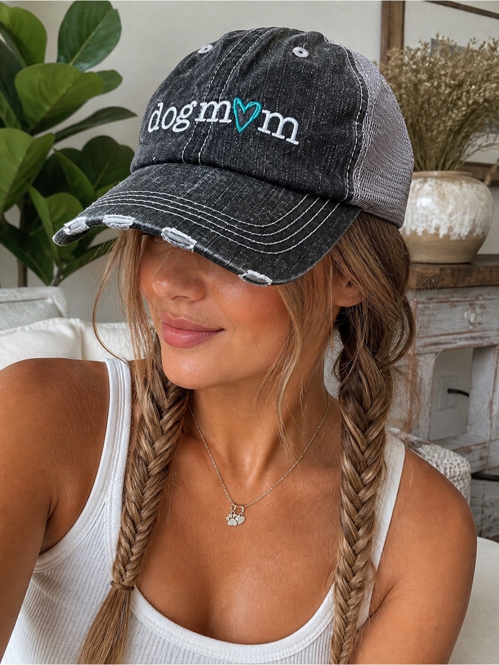 Katydid Black and Gray Distressed Dog Mom Hat